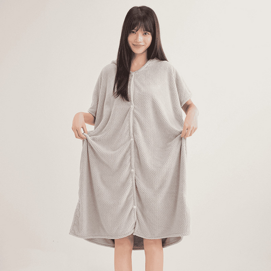 Women's Cosy Hooded Textured Grid Bathrobe（50% OFF）