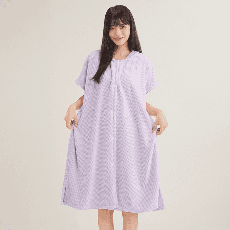 Gezellige badjas met capuchon en structuurpatroon voor dames (50% KORTING)