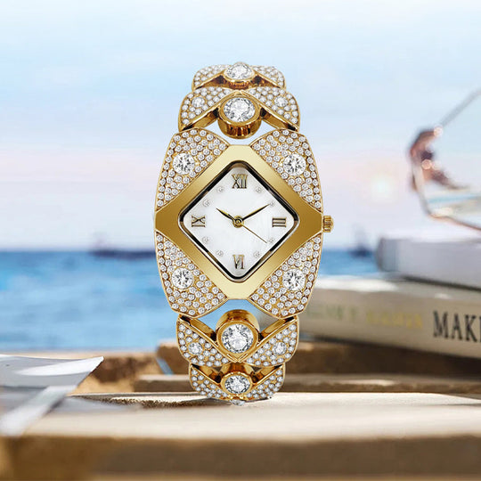 Dámské retro hodinky Quartz s třpytivými kamínky