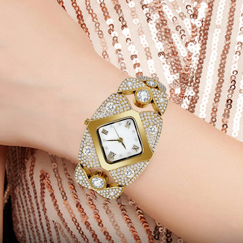 Dámské retro hodinky Quartz s třpytivými kamínky