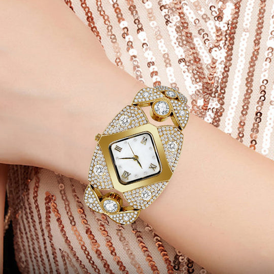 Dámské retro hodinky Quartz s třpytivými kamínky