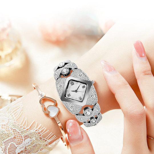 Dámské retro hodinky Quartz s třpytivými kamínky
