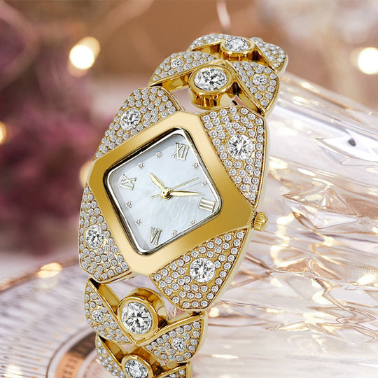 Dámské retro hodinky Quartz s třpytivými kamínky
