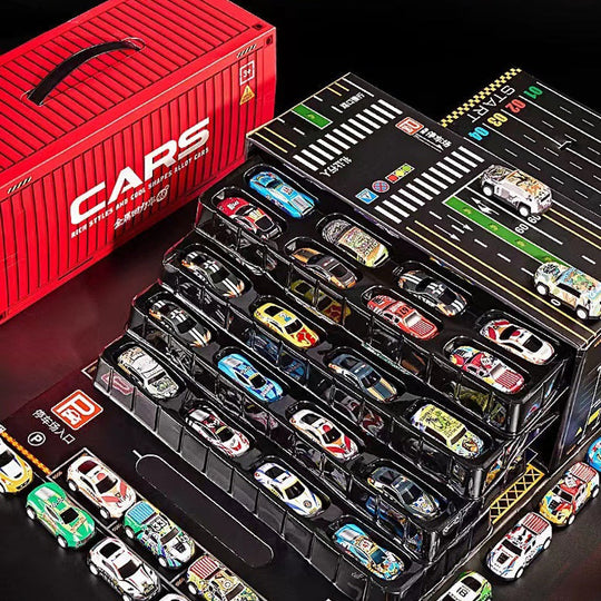 🚗🚓🚕🛺🚙48 Mini Pull-Back Cars with Built-In Garage Set