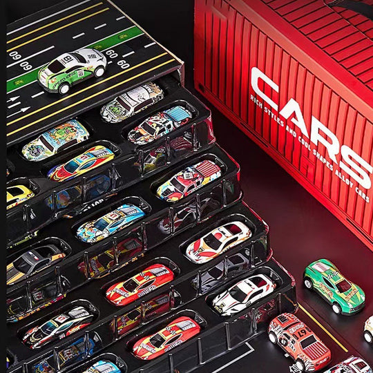 🚗🚓🚕🛺🚙48 Mini Pull-Back Cars with Built-In Garage Set
