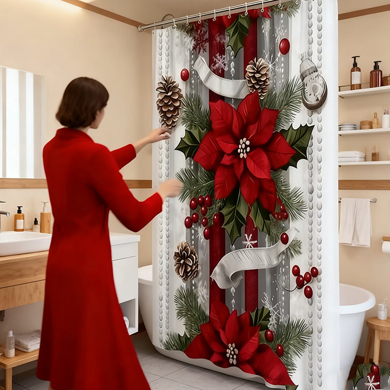 Christmas Red Print Holiday Shower Curtain