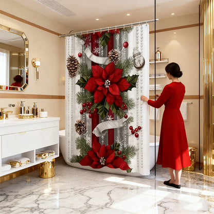 Christmas Red Print Holiday Shower Curtain