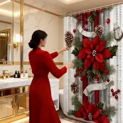 Christmas Red Print Holiday Shower Curtain