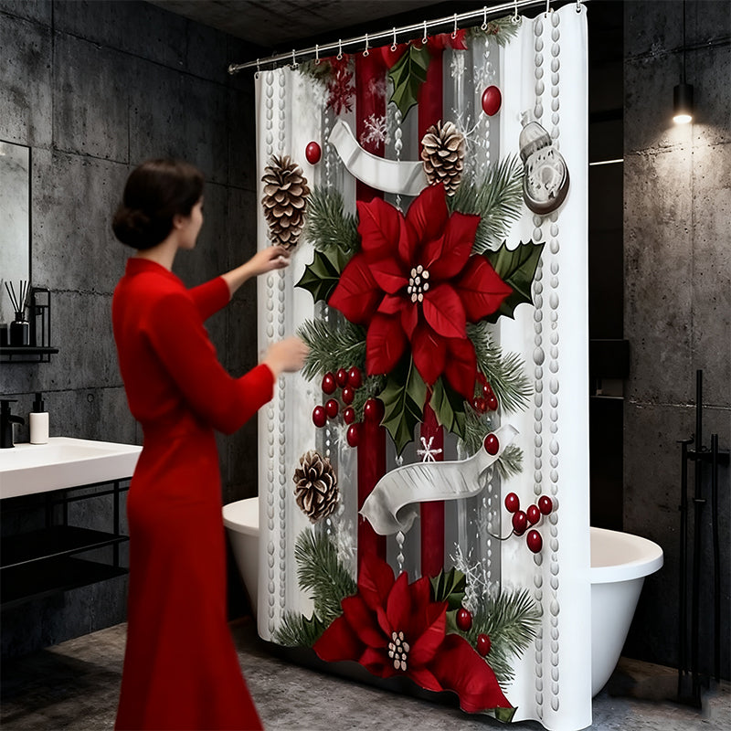 Christmas Red Print Holiday Shower Curtain
