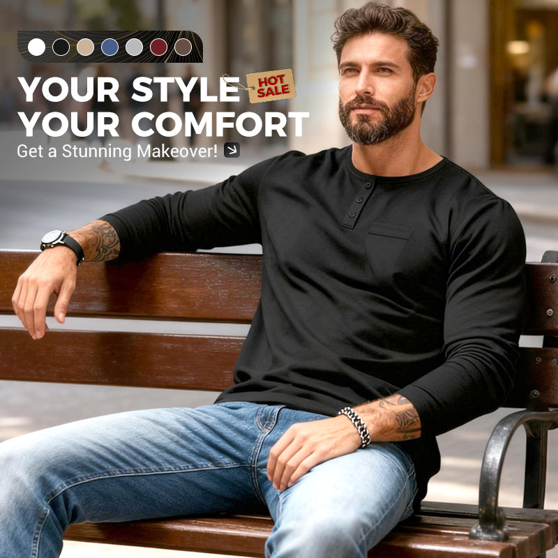 😎Nový příjezd🔥Pánské tričko s dlouhým rukávem henley slim fit střihu