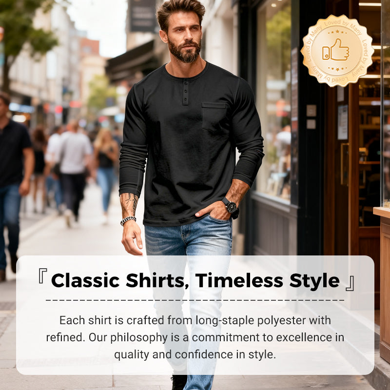 😎Nový příjezd🔥Pánské tričko s dlouhým rukávem henley slim fit střihu