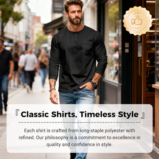 😎Nový příjezd🔥Pánské tričko s dlouhým rukávem henley slim fit střihu