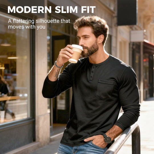 😎Nový příjezd🔥Pánské tričko s dlouhým rukávem henley slim fit střihu