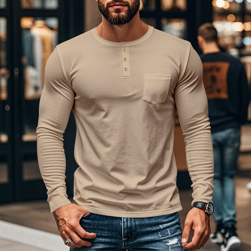 😎Nový příjezd🔥Pánské tričko s dlouhým rukávem henley slim fit střihu