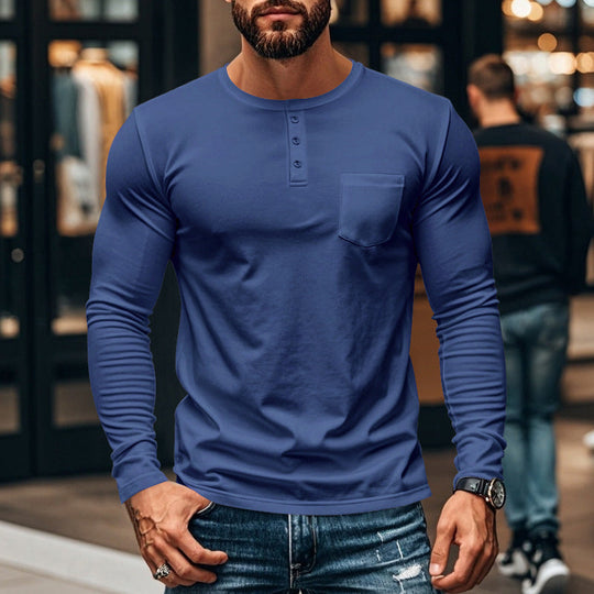 😎Nový příjezd🔥Pánské tričko s dlouhým rukávem henley slim fit střihu