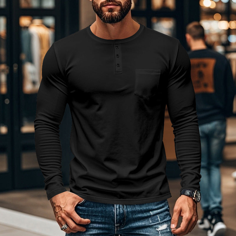 😎Nový příjezd🔥Pánské tričko s dlouhým rukávem henley slim fit střihu