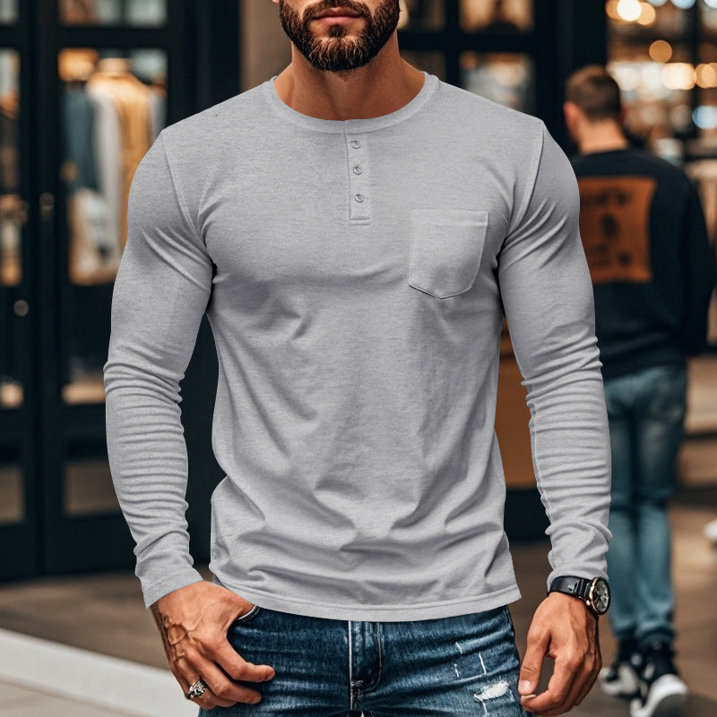 😎Nový příjezd🔥Pánské tričko s dlouhým rukávem henley slim fit střihu