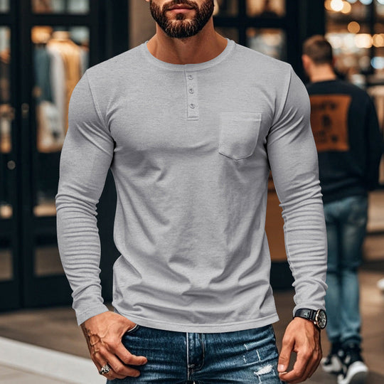 😎Nový příjezd🔥Pánské tričko s dlouhým rukávem henley slim fit střihu