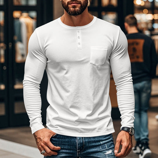 😎Nový příjezd🔥Pánské tričko s dlouhým rukávem henley slim fit střihu