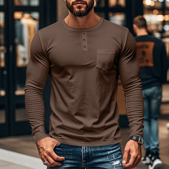 😎Nový příjezd🔥Pánské tričko s dlouhým rukávem henley slim fit střihu
