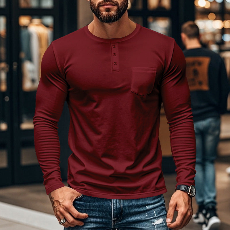 😎Nový příjezd🔥Pánské tričko s dlouhým rukávem henley slim fit střihu