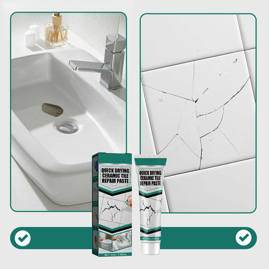 Quick Drying Ceramic Tile Repair Paste – Waterproof Crack & Chip Filler, Tile Marble Sink Toilet Repair Cream for Bathroom Kitchen Surface Restoration
