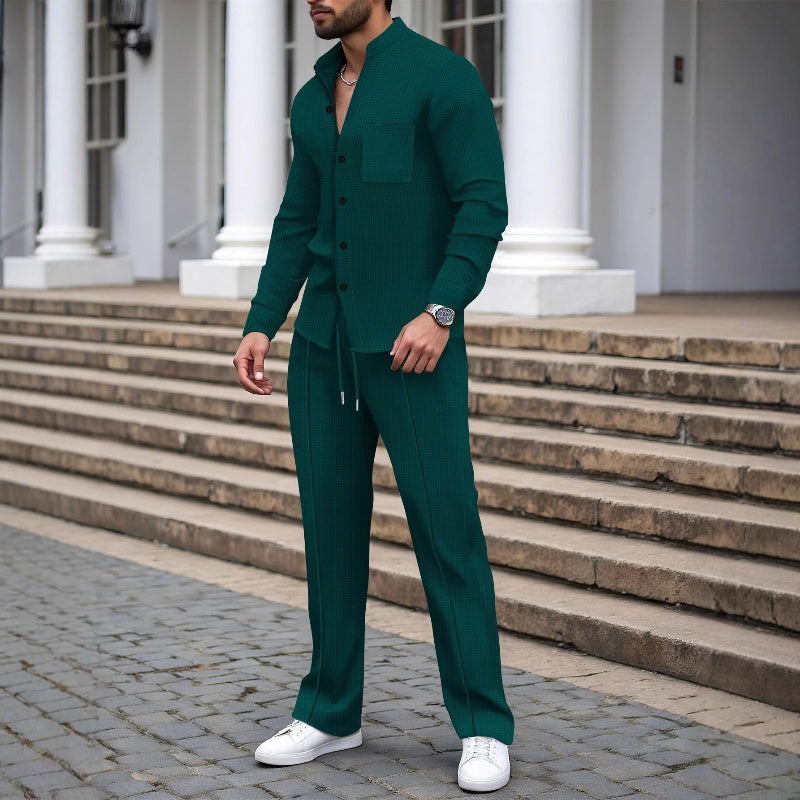 👖Men‘s Casual Waffle 2-Piece Set – Comfortable Fabric, Modern Fit & Versatile Style