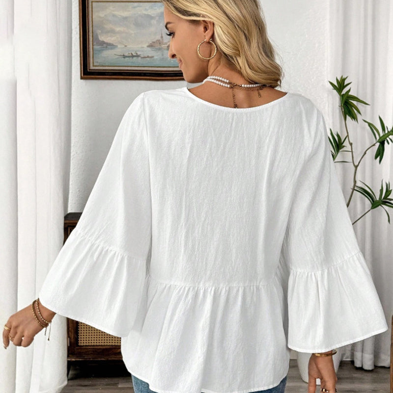 🔥Hot Sale Offers-Women's V-Neck Ruffle Sleeve Blouse