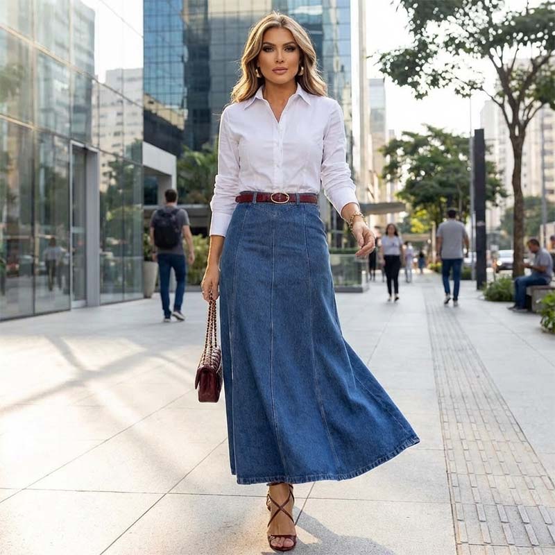 📢2026 Hot Sale 50% off⏰Women's High-Waist A-Line Denim Maxi Skirt