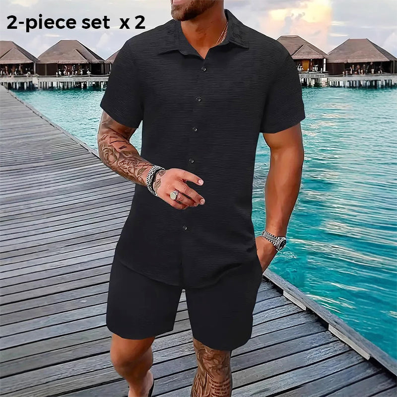 🥳2026 HOT SALE🥳💞50% OFF💥 Men's Jacquard Shirt & Shorts Set – Easy-fit comfort for warm days! Breathable fabric, no ironing needed. Perfect for garden or seaside.