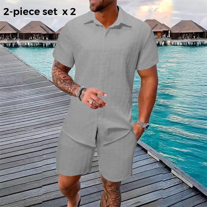 🥳2026 HOT SALE🥳💞50% OFF💥 Men's Jacquard Shirt & Shorts Set – Easy-fit comfort for warm days! Breathable fabric, no ironing needed. Perfect for garden or seaside.