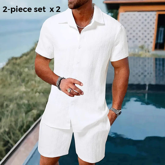 🥳2026 HOT SALE🥳💞50% OFF💥 Men's Jacquard Shirt & Shorts Set – Easy-fit comfort for warm days! Breathable fabric, no ironing needed. Perfect for garden or seaside.