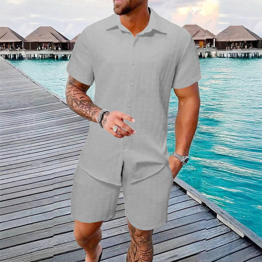 🥳2026 HOT SALE🥳💞50% OFF💥 Men's Jacquard Shirt & Shorts Set – Easy-fit comfort for warm days! Breathable fabric, no ironing needed. Perfect for garden or seaside.
