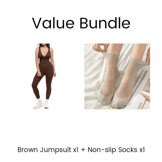 High-Stretch V-Neck Jumpsuit for Fitness & Yoga