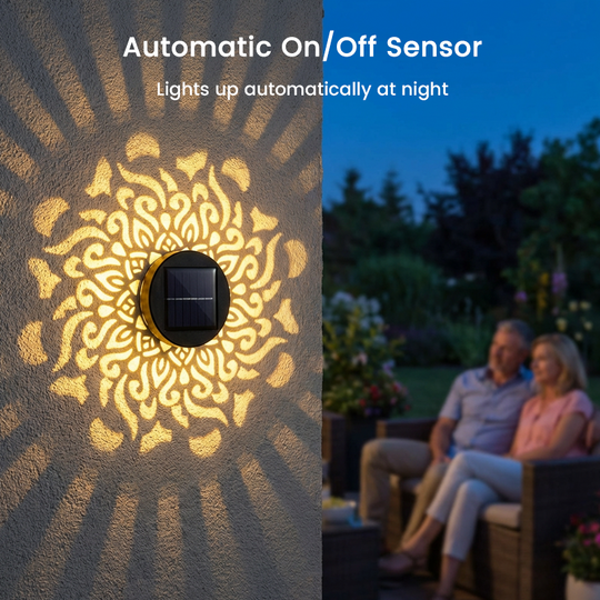 ☀️ Solární mandala světlo do zahrady &  terasa – stojací lampa 2 v 1 &  nástěnné svítidlo – Dekorativní světelná dekorace s vintage efektem – Nerezové &  odolný
