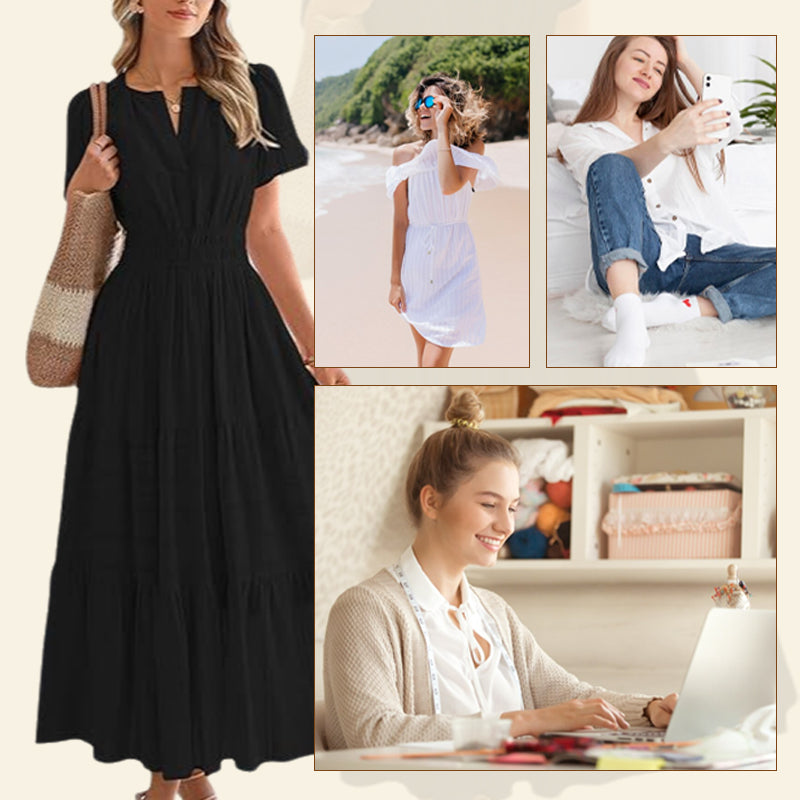 💕HOT SALE 50% OFF💕Women's Summer 2026 Casual Maxi Dress Lightweight Short Sleeve V Neck Boho Dress with Pockets
