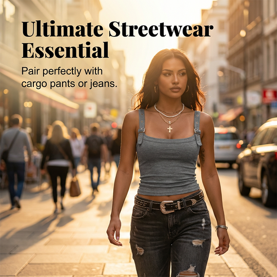 🥳 SUMMER HOT SALE 💞50%OFF🔥 Women's Adjustable Buckle Ribbed Tank – Edgy Y2K Style & Perfect Fit ✨