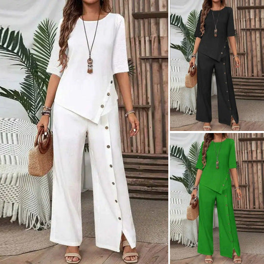 👗New arrival 50% OFF!🥰Women's Irregular Hem Top & Wide Leg Pants Two-Piece Set