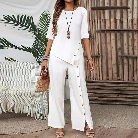 👗New arrival 50% OFF!🥰Women's Irregular Hem Top & Wide Leg Pants Two-Piece Set