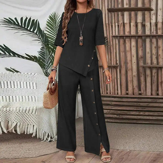 👗New arrival 50% OFF!🥰Women's Irregular Hem Top & Wide Leg Pants Two-Piece Set