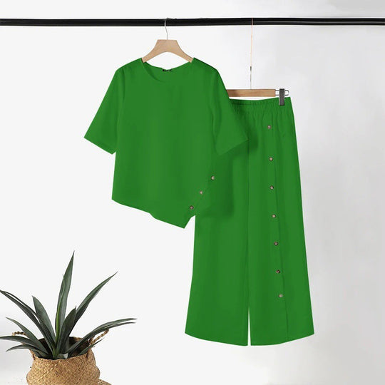 👗New arrival 50% OFF!🥰Women's Irregular Hem Top & Wide Leg Pants Two-Piece Set