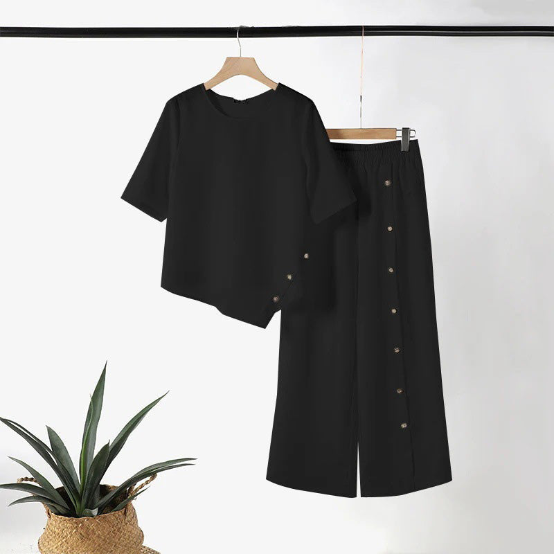 👗New arrival 50% OFF!🥰Women's Irregular Hem Top & Wide Leg Pants Two-Piece Set