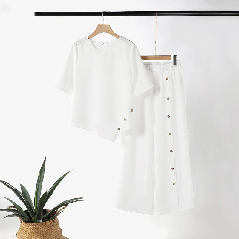 👗New arrival 50% OFF!🥰Women's Irregular Hem Top & Wide Leg Pants Two-Piece Set