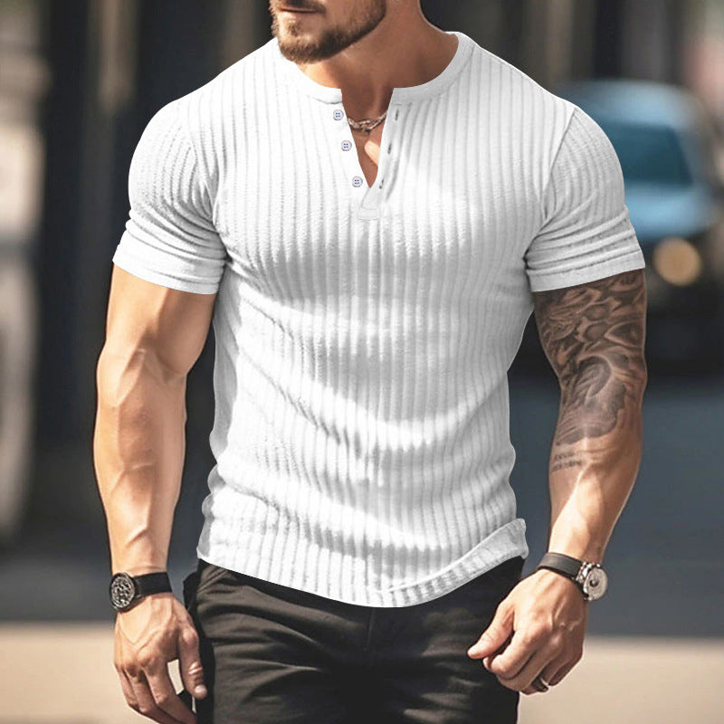 🥳2026 HOT SALE🥳Men's Ribbed Henley Short Sleeve T-Shirt