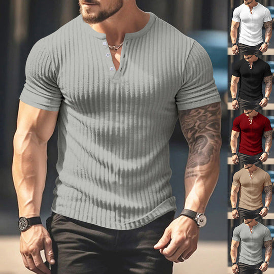 🥳2026 HOT SALE🥳Men's Ribbed Henley Short Sleeve T-Shirt