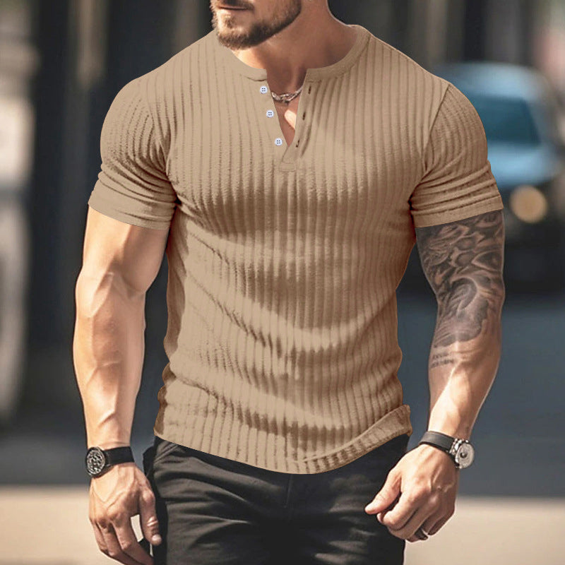 🥳2026 HOT SALE🥳Men's Ribbed Henley Short Sleeve T-Shirt