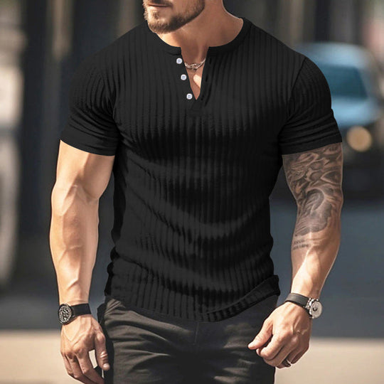 🥳2026 HOT SALE🥳Men's Ribbed Henley Short Sleeve T-Shirt