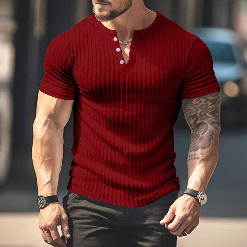 🥳2026 HOT SALE🥳Men's Ribbed Henley Short Sleeve T-Shirt