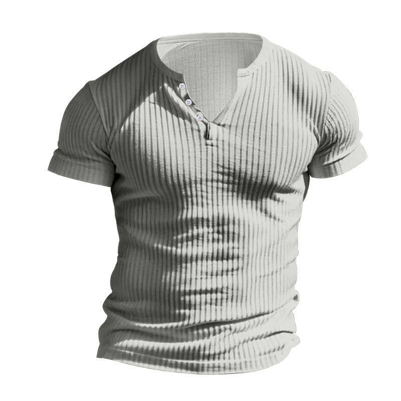 🥳2026 HOT SALE🥳Men's Ribbed Henley Short Sleeve T-Shirt