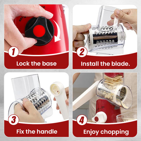 🔥Kitchen Artifact🔥3 in 1 Rotary Cheese Grater Vegetable Slicer